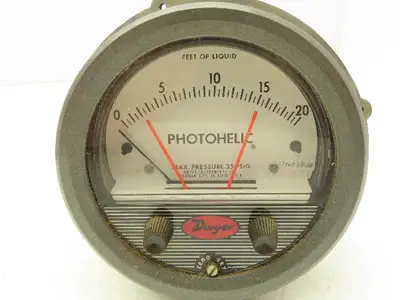 Dwyer 13-167391-00 Photohelic Pressure Switch/Gauge 0-20 H2O 120V 10A 50/60HZ