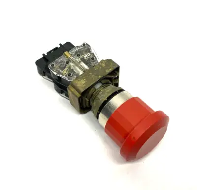 800E-A2L | Push/Pull Emergency Stop Pushbutton, Red Mushroom Head, Metal Collar 22mm - Used