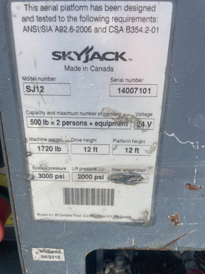 Used 2015 Skyjack SJ12 Vertical Mast Lifts Florida US | Stack Equipment #1208804