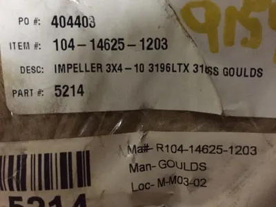 Goulds 3196 LTX Impeller to fit pump size 3x4-10, NEW