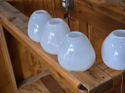 Lot of (6) Handblown Art Glass Table Vases by Holmegaard 4" x 4" (white) (rounded triangle)