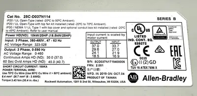 Allen-Bradley 25c-D037N114 /B 3Ph 380-480V 47.63Hz (2.5.3)