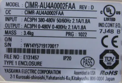 USED YASKAWA CIMR-AU4A0002FAA A1000 AC DRIVE CIMRAU4A0002FAA