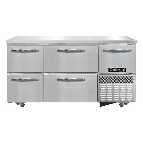 Continental RA60N-U-D 60" W Undercounter Refrigerator W/ (3) Sections, (1) Door, (4) Drawers, 115v