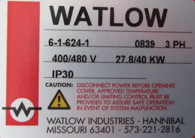 NEW WATLOW 6-1-624-1 IMMERSION HEATER 27.8/40KW 400/480V 616241