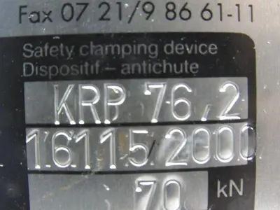 Sitema Klemmkopf KRP76,2 76mm Rod 70kN 10 Bar Max 4Bar/Min Load Safety Catcher