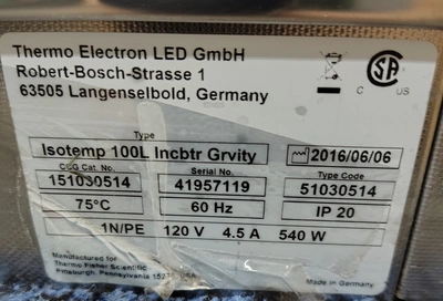 Used FISHER SCIENTIFIC ISOTEMP 100L GRAVITY CONVECTION INCUBATOR (CAT. NO. 15130514) Incubators California US | Biotech Equipment Sales #1464380
