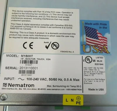 NEW NEMATRON M1500T 15" MONITOR TOUCH XGA 100/240VAC 50/60HZ