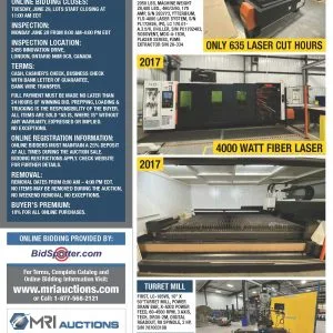 LATE MODEL HIGH TECH CNC FABRICATION FACILITY ONLINE AUCTION