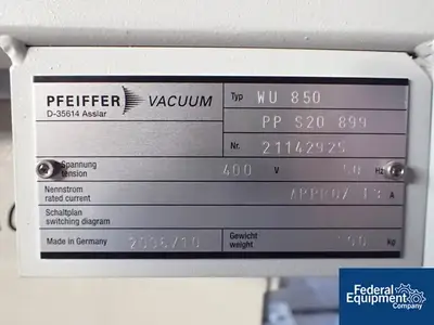 USED Pfeiffer Vacuum Pfeiffer Vacuum System, MOdel WU800, 55 CFM