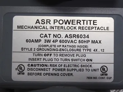 Appleton ASR6034 Powertite Non-Fusible Mechanical Interlock Receptacle 60A Used