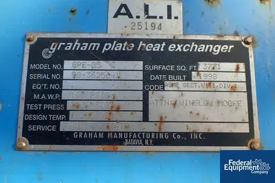 USED Graham 3,771 Sq Ft Graham Plate Heat Exchanger, S/S, 150#