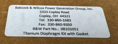 NEW BABCOCK & WILCOX 0B101051 TITANIUM DIAPHRAGM KIT W/ GASKET