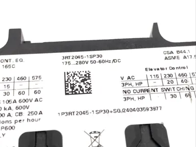 3RT2045-1SP30 | Siemens  Contactor AC-3e/AC-3, 80A, 37kW 400V 3P 175-280V AC/DC - New Other