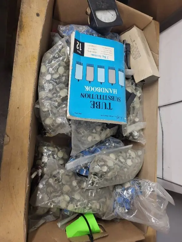 Box of Electronic Components with Tube Substitution Handbook and Watlow Controller