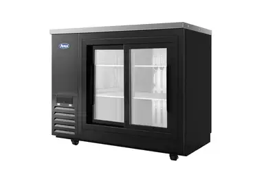 New | in-Stock Atosa New Atosa SBB48SGGRAUS2 48" Back Bar Cooler w/ Sliding Glass Door Shallow Depth (Black Exterior) Bottle Coolers Illinois US | Falcon Restaurant Supply #1375555