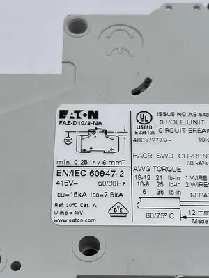 Used EATON EATON FAZ-D10/3-NA Misc Electrical & Power Parts | ND Industrial Surplus #1215205