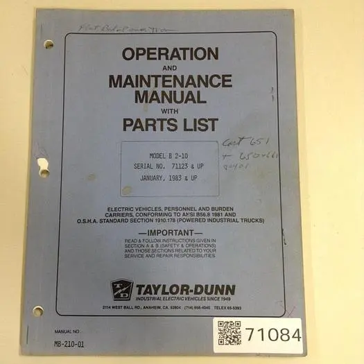 Used TAYLOR DUNN MB-210-01 Manuals Michigan US | Ideal Machinery #573136
