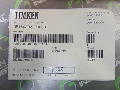Timken NP180202-99401 Tapered Roller Bearing Cup and Cone Set New NIB