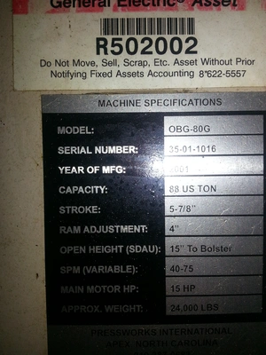 USED 2001 PRESSWORKS OBG-80G