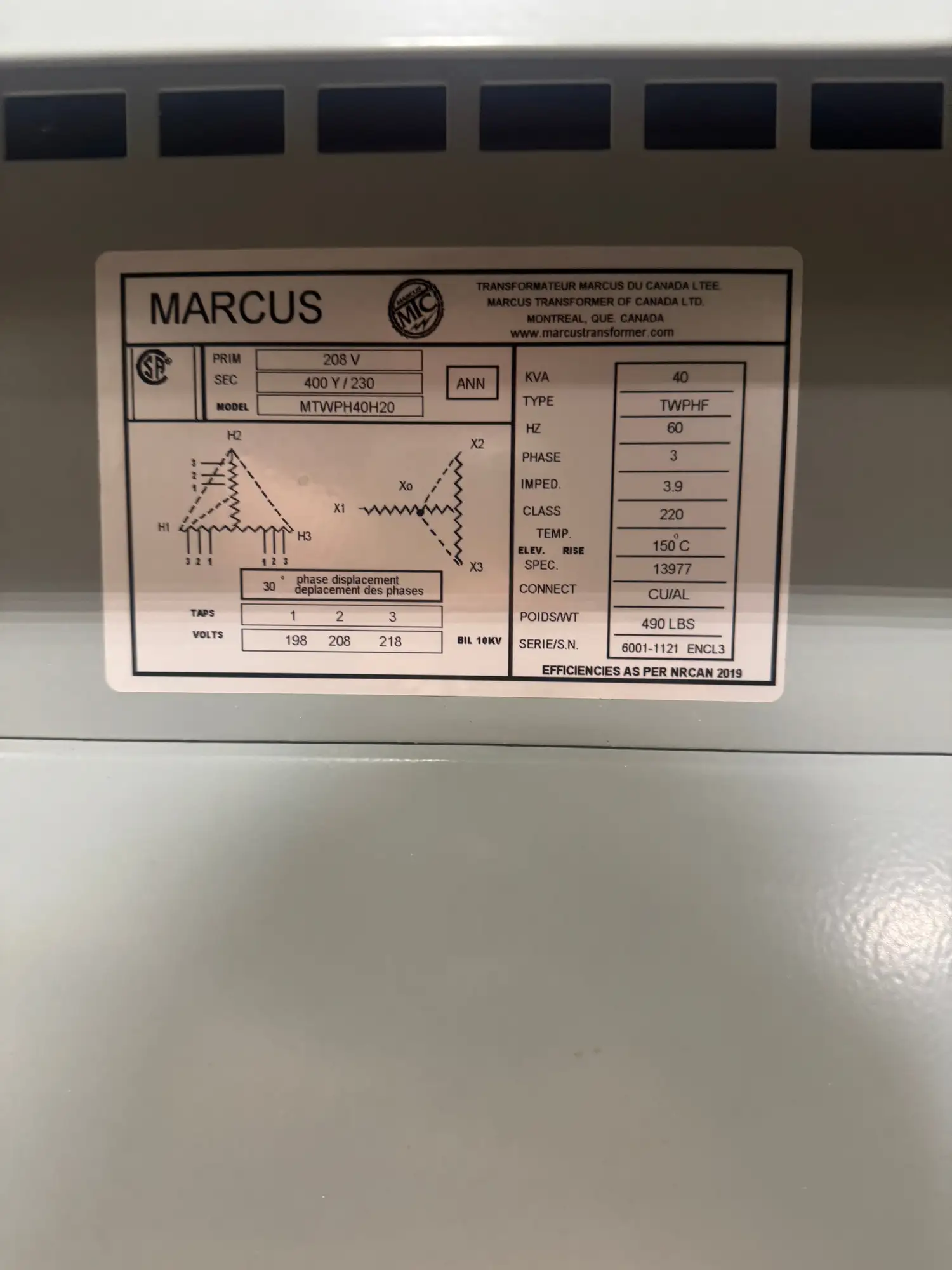 40 KVA208V to 400Y/230V Isolation Transformer