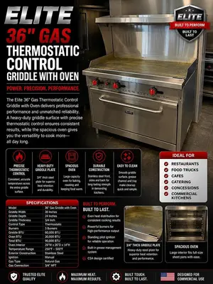 ELITE 36" Gas Thermostatic Control Griddle with Oven