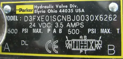 USED PARKER D3FXE01SCNBJ0030X6262 SOLENOID VALVE