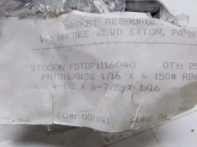 Durlon FGT316/G13S 4" 150# Flexible Graphite Ring Gasket 1/16" Thick Lot Of 25