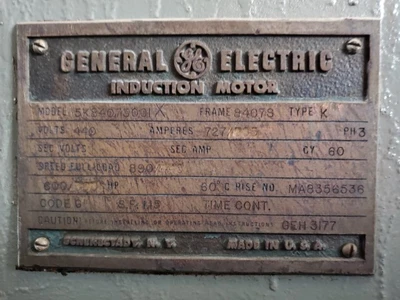 GE Motor 600 HP 890 RPM 440 VAC