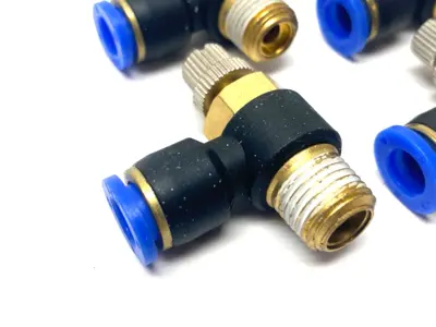 USED SNS PNEUMATIC FLOW THROTTLE/SPEED CONTROL ELBOW VALVE FITTING 8MM TUBE