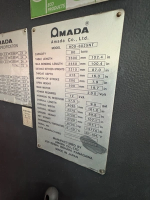 2008 AMADA HDS-8025NT BRAKES- PRESS, CNC | Wheeler Machinery Sales (7)