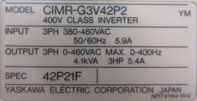 NEW YASKAWA CIMR-G3V42P2 AC DRIVE 3HP CIMRG3V42P2