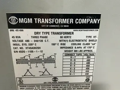 Used MGM TRANSFORMER CO. HT45A3K2SH Distribution Transformers Ohio US | HGR 24 #1521408