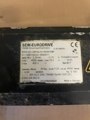Sew-Eurodrive BSHF202 CMP50L/KY/AK0H/SM1 DC Servo Speed Reducer 4:1 3PH