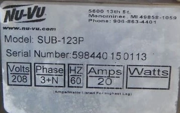 142-1039 NU-VU SUB-123P Electric Convection Oven Bread Proofer