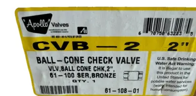 NEW APOLLO VALVES 61-108-01 BALL-CONE CHECK VALVE CVB-2 2" 6110801