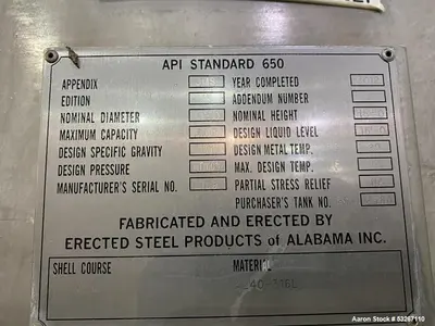 Used 14,000 Gallon 316L Stainless Steel Vertical Tank – Erected Steel Products, API-650, Agitated, Built 2012