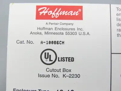 Hoffman A-10086CH Electrical Enclosure JIC Switch Panel Box 10x8x6" Wall Mount