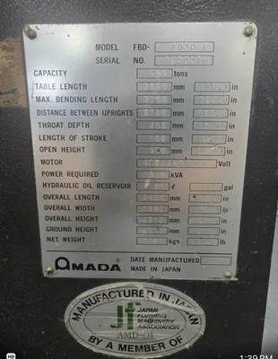 1992 AMADA FBD-1030F Press Brakes | 520 Machinery Sales LLC (3)
