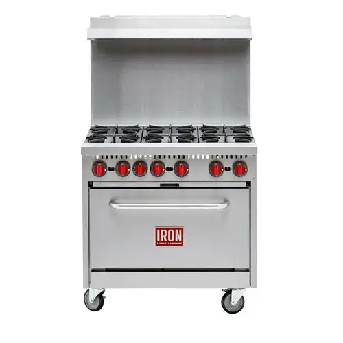 Iron Range Commercial Range, Natural Gas, 36"W, (6) 30,000 Btu Open Burners, Removable Cast