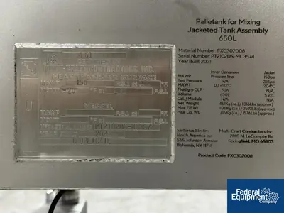USED Sartorius 650 Liter Satorius Palletank for Mixing Jacketed
