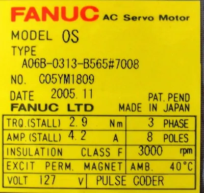 NEW FANUC A06B-0313-B565#7008 SERVO MOTOR A06B0313B5657008