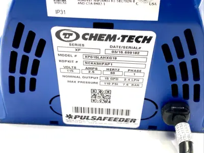 | Chem-Tech XP015LAHXG19 Peristaltic Chemical Metering Pump 115VAC 15 GPD 2.4 LPH - Used