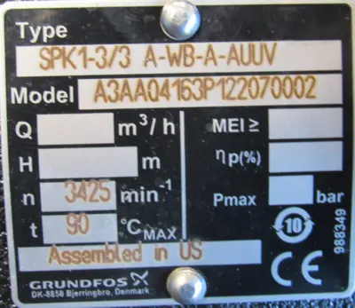 NEW GRUNFOS SPK1-3/3 A-WB-A-AUUV PUMP 3AAQ4163 SPK133AWBAAUUV