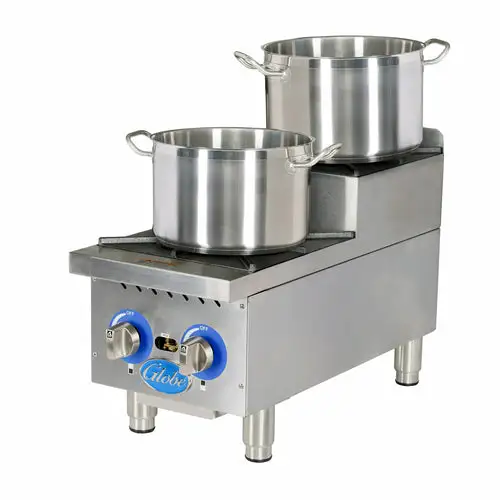 Globe GHPSU212G 12" Gas Hotplate w/ (2) Burners & Manual Controls, Convertible