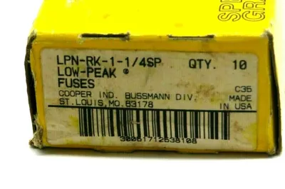 NEW LOT OF 10 BUSSMANN LPN-RK-1-1/4SP LOW PEAK FUSES LPNRK114SP