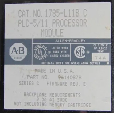 Allen Bradley 1785-L11B PLC-5/11 Processor Module Series C F/W Rev. E Used