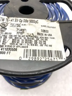 USED INTERNATIONAL WIRE AND CABLE MTW 14 BLU/WHT 500 WHITE STRIPE 450FT 029892254711