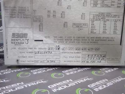 Bently Nevada 3300 Series Dual Velocity Monitor 3300/55-01-04-01-01-00-00-07-00 Used