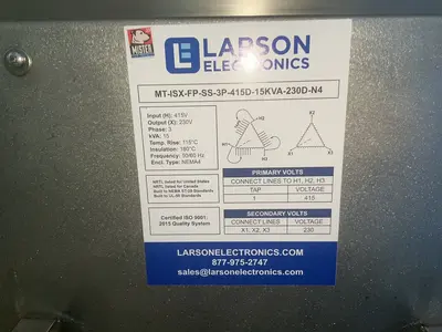 Used LARSON ELECTRIC MTISXFPSS3P415D15KVA230DN4 Distribution Transformers Ohio US | HGR 24 #1489709